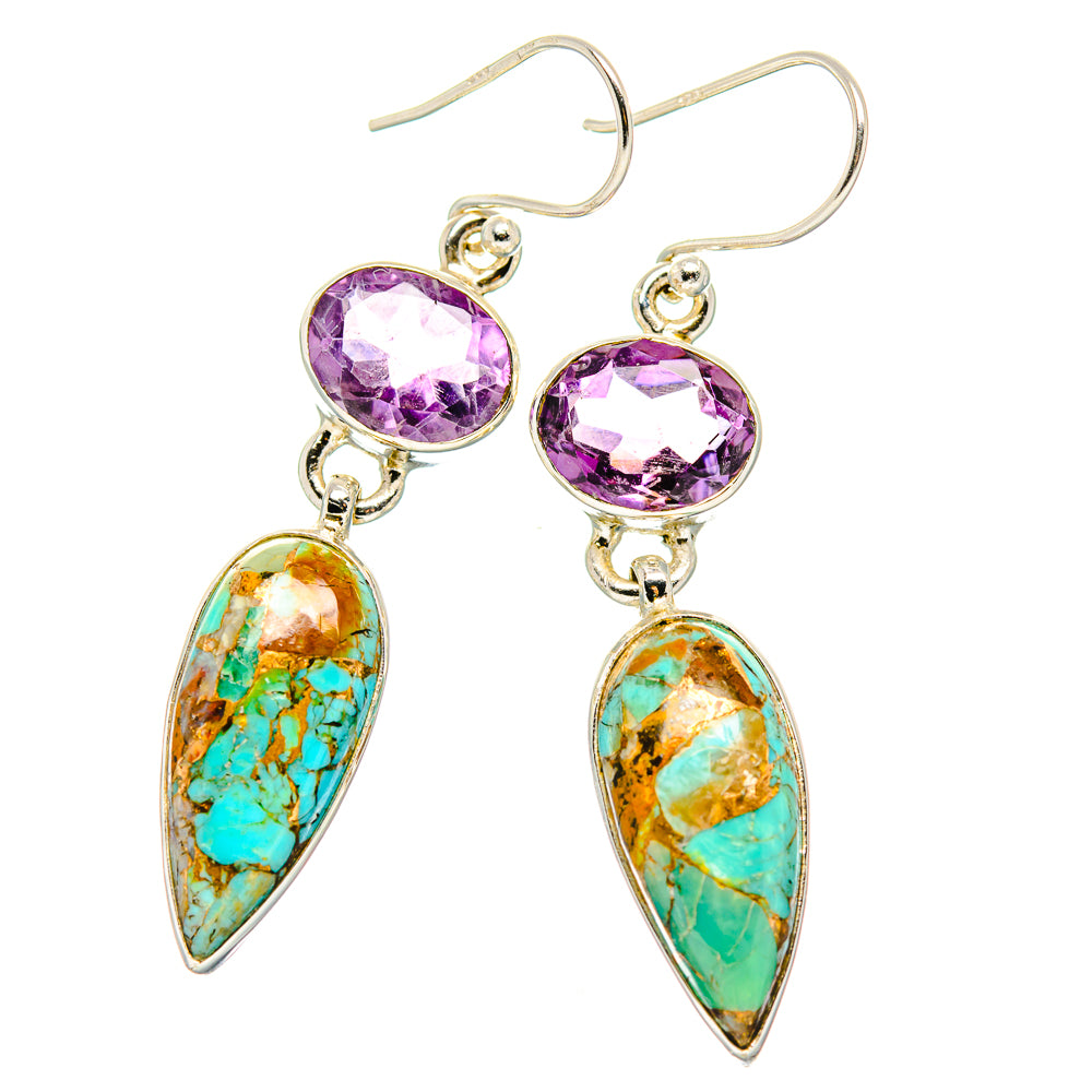 Kingman Mohave Turquoise Earrings handcrafted by Ana Silver Co - EARR430775 - Photo 2