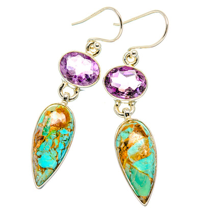 Kingman Mohave Turquoise Earrings handcrafted by Ana Silver Co - EARR430775 - Photo 2