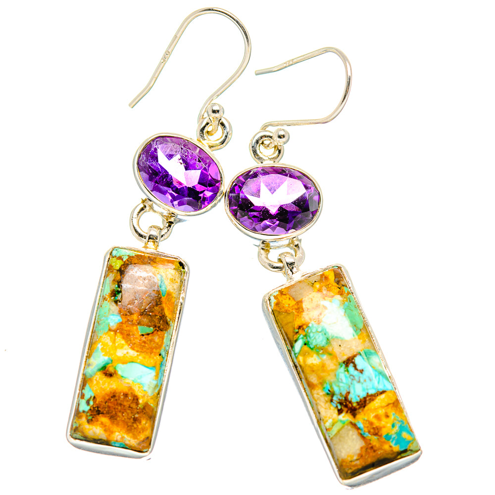 Kingman Mohave Turquoise Earrings handcrafted by Ana Silver Co - EARR430776 - Photo 2