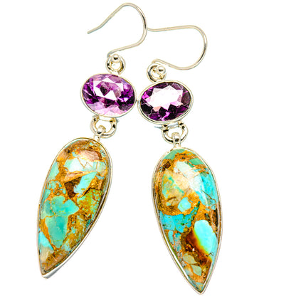Kingman Mohave Turquoise Earrings handcrafted by Ana Silver Co - EARR430778 - Photo 2