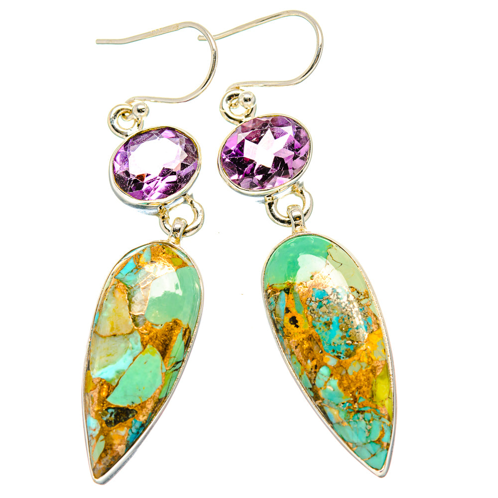 Kingman Mohave Turquoise Earrings handcrafted by Ana Silver Co - EARR430783 - Photo 2