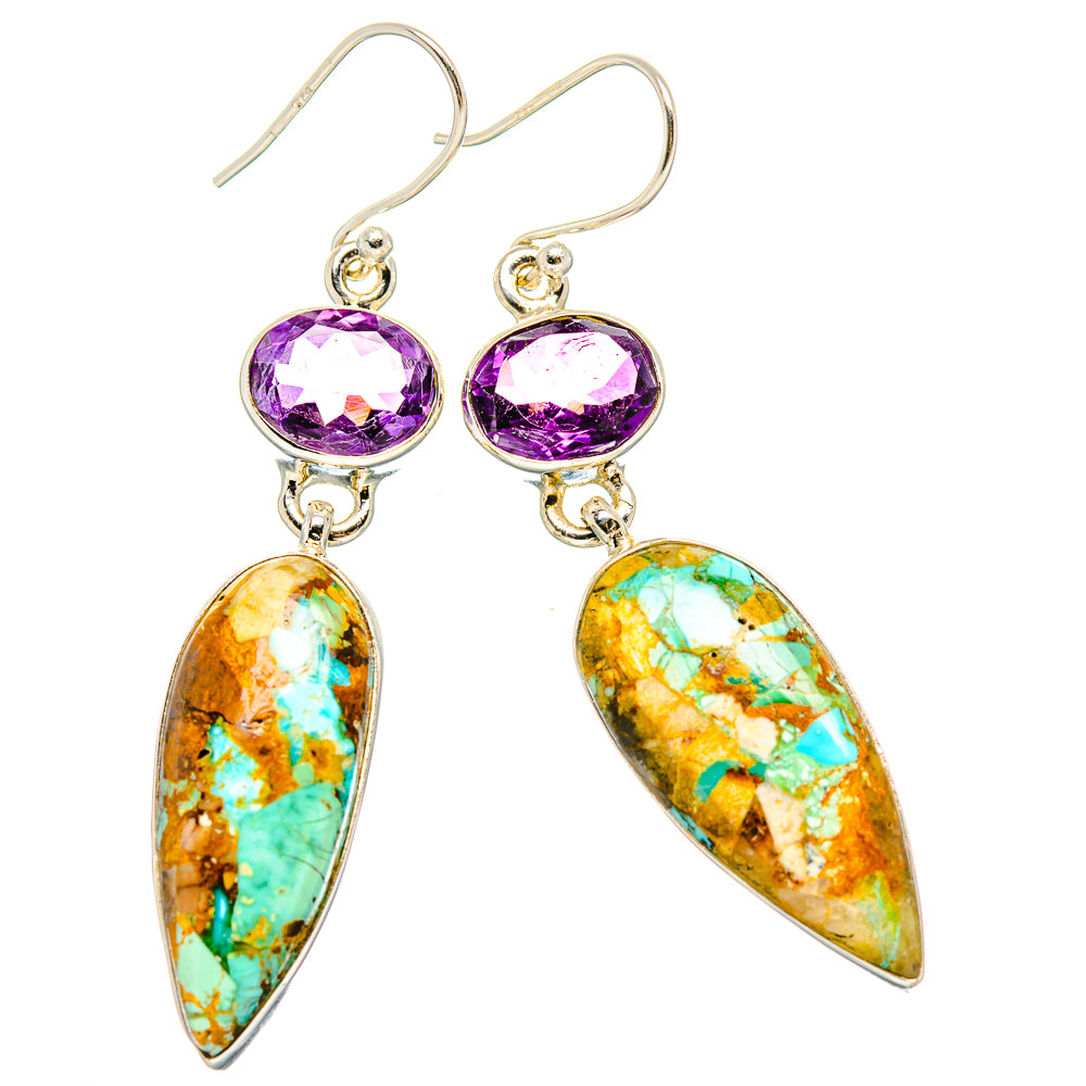 Kingman Mohave Turquoise Earrings handcrafted by Ana Silver Co - EARR430786 - Photo 2