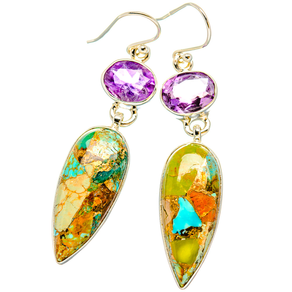Kingman Mohave Turquoise Earrings handcrafted by Ana Silver Co - EARR430794 - Photo 2