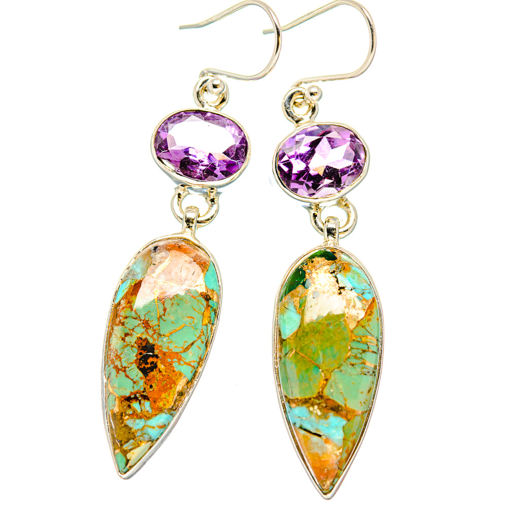 Kingman Mohave Turquoise Earrings handcrafted by Ana Silver Co - EARR430798 - Photo 2
