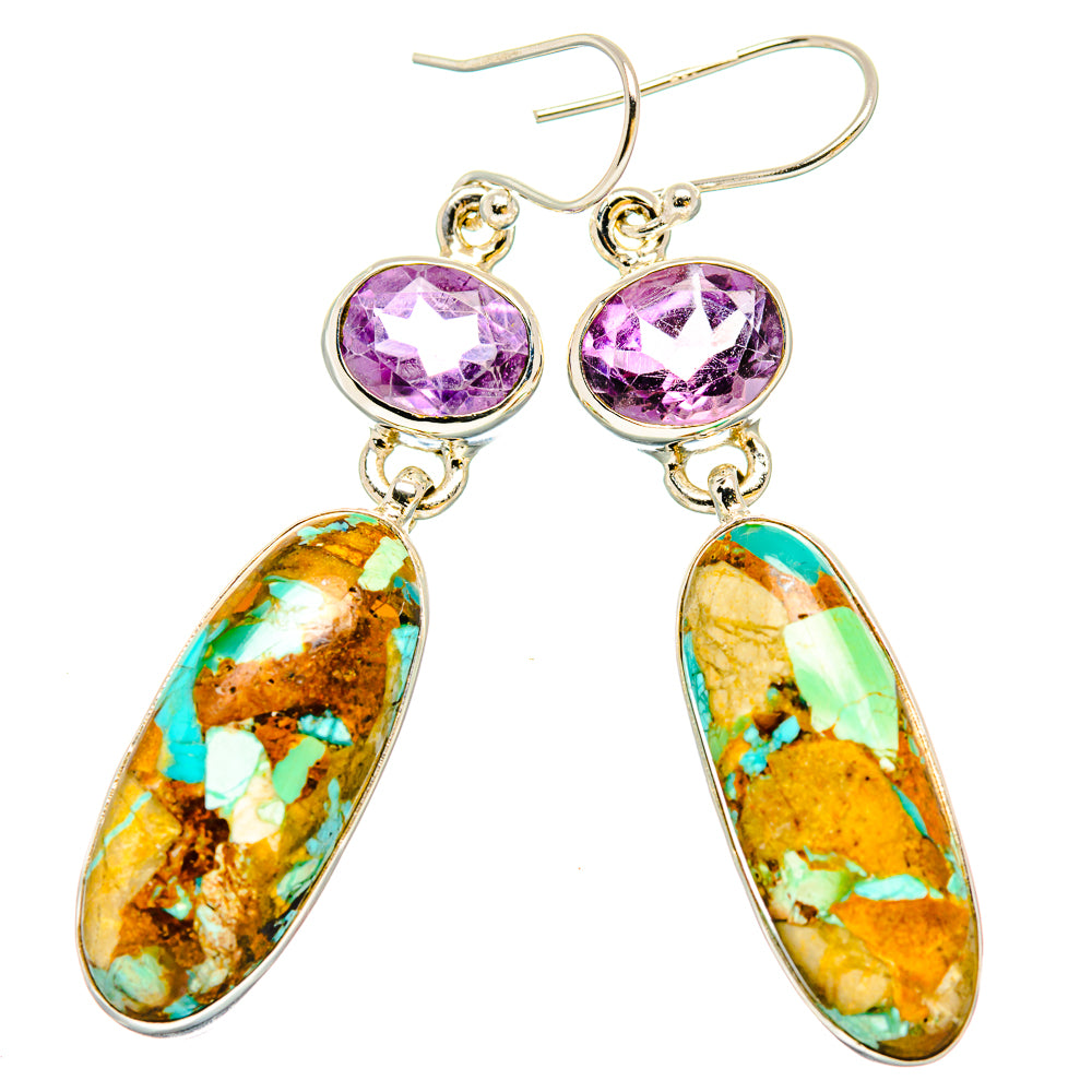 Kingman Mohave Turquoise Earrings handcrafted by Ana Silver Co - EARR430805 - Photo 2