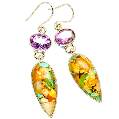 Kingman Mohave Turquoise Earrings handcrafted by Ana Silver Co - EARR430806 - Photo 2