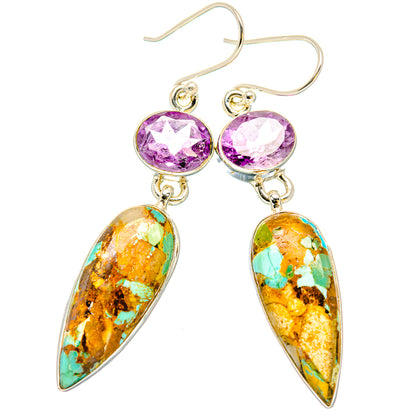 Kingman Mohave Turquoise Earrings handcrafted by Ana Silver Co - EARR430814 - Photo 2