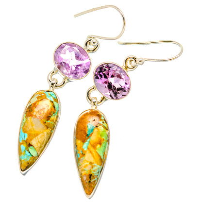 Amethyst and turquoise drop earrings with round purple stones and teardrop gemstone drops