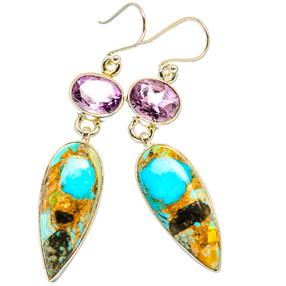 Kingman Mohave Turquoise Earrings handcrafted by Ana Silver Co - EARR430825 - Photo 2