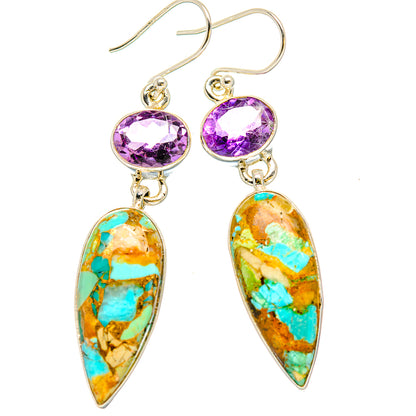 Kingman Mohave Turquoise Earrings handcrafted by Ana Silver Co - EARR430827 - Photo 2