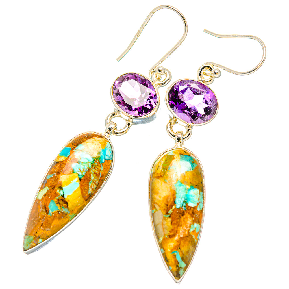 Kingman Mohave Turquoise Earrings handcrafted by Ana Silver Co - EARR430831 - Photo 2