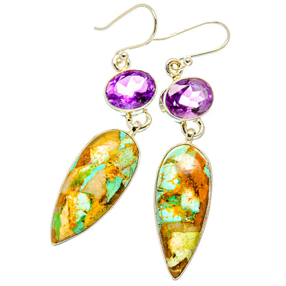 Amethyst and Kingman turquoise drop earrings with 925 sterling silver hooks and purple stones