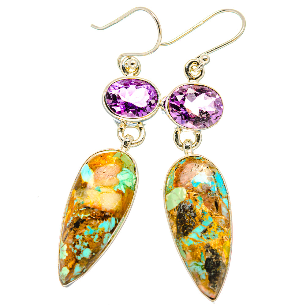 Kingman Mohave Turquoise Earrings handcrafted by Ana Silver Co - EARR430834 - Photo 2