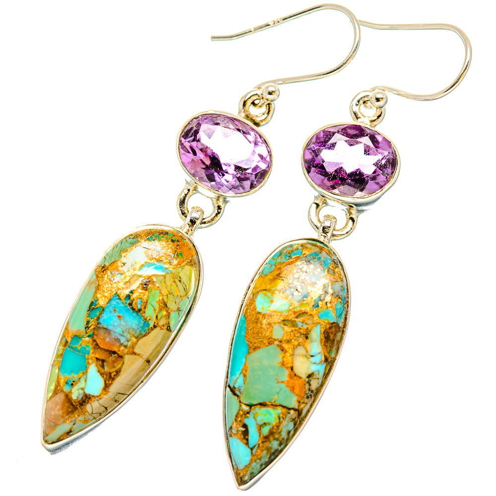 Kingman Mohave Turquoise Earrings handcrafted by Ana Silver Co - EARR430837 - Photo 2