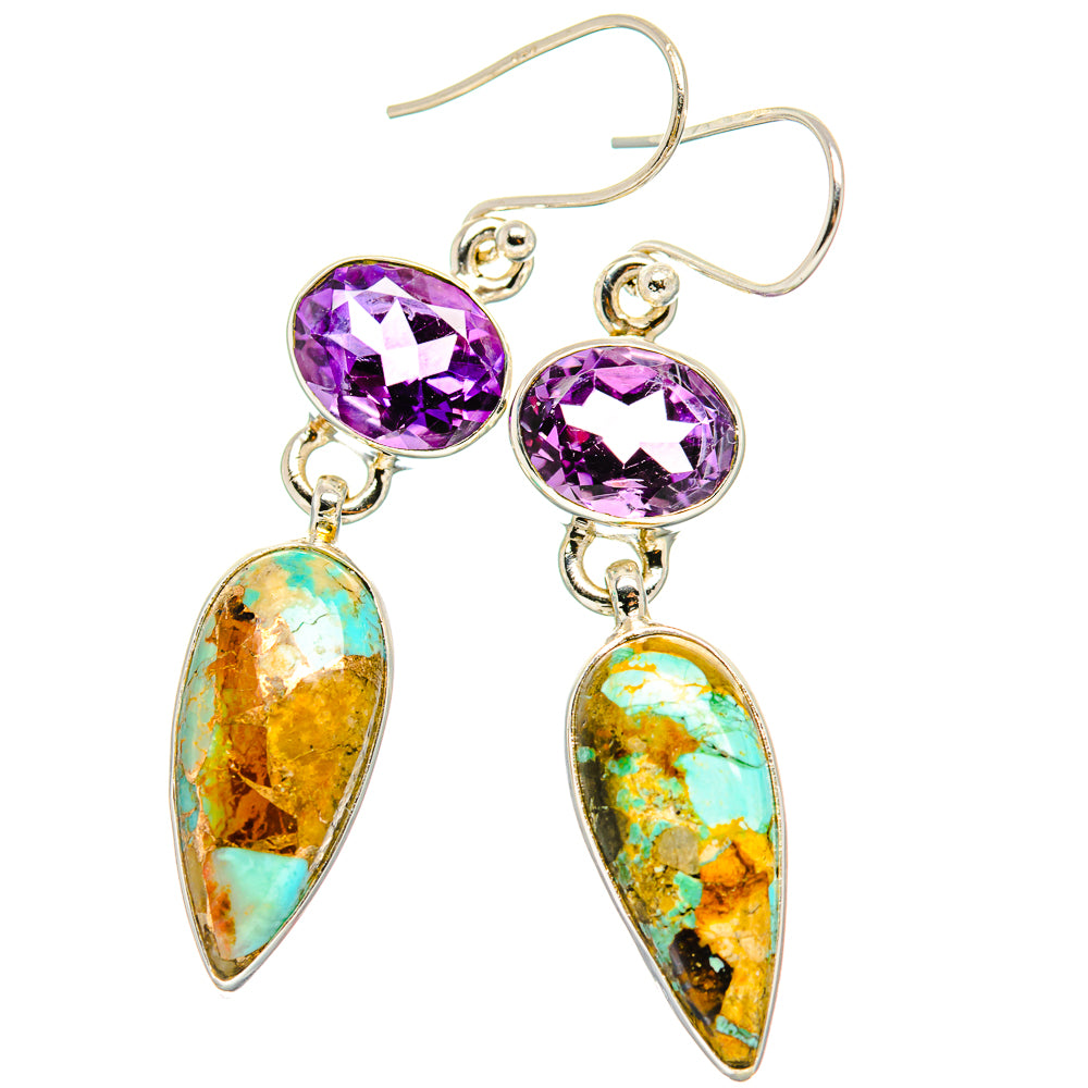 Kingman Mohave Turquoise Earrings handcrafted by Ana Silver Co - EARR430841 - Photo 2
