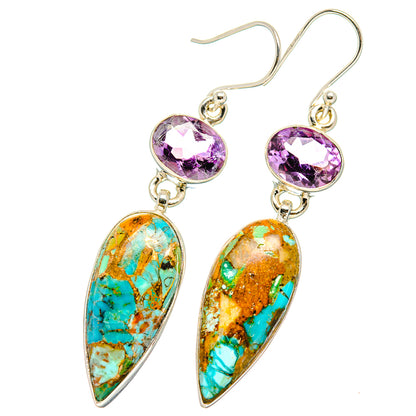 Kingman Mohave Turquoise Earrings handcrafted by Ana Silver Co - EARR430849 - Photo 2