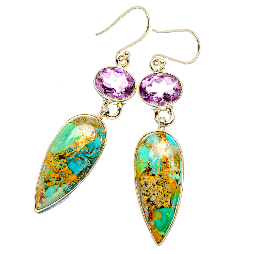 Kingman Mohave Turquoise Earrings handcrafted by Ana Silver Co - EARR430852 - Photo 2