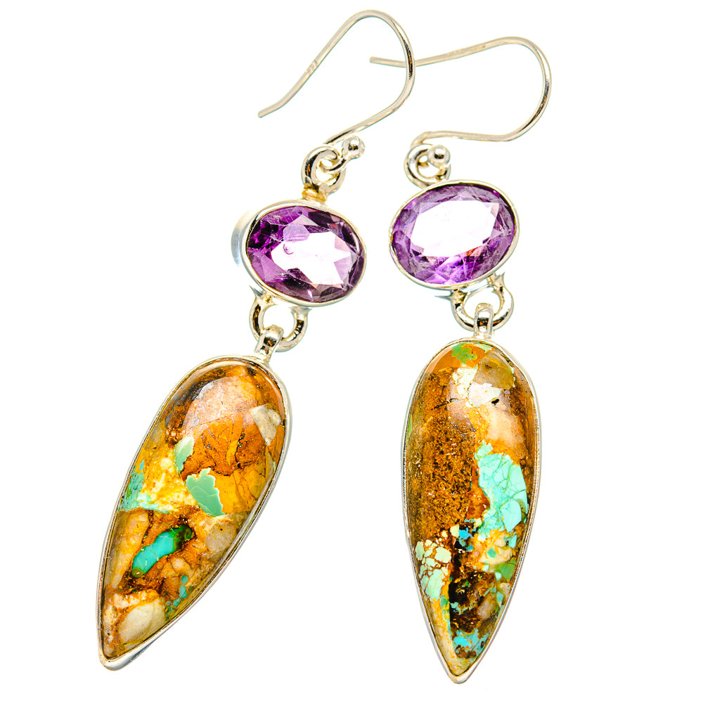Kingman Mohave Turquoise Earrings handcrafted by Ana Silver Co - EARR430862 - Photo 2
