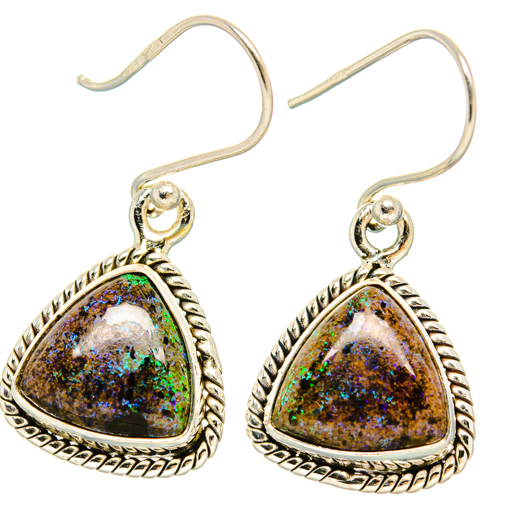 925 sterling silver opal earrings, teardrop bezel with iridescent stone and fishhook