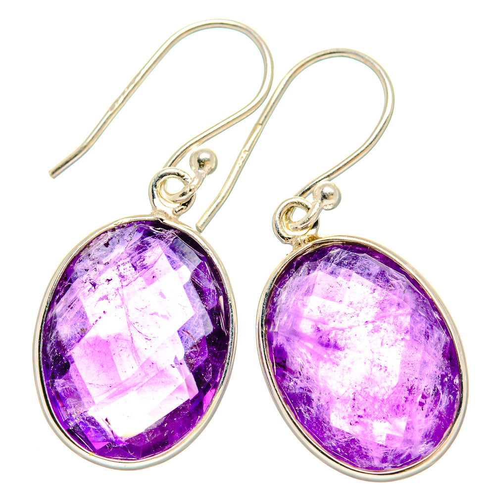 Faceted oval amethyst drop earrings in sterling silver with fishhook closures