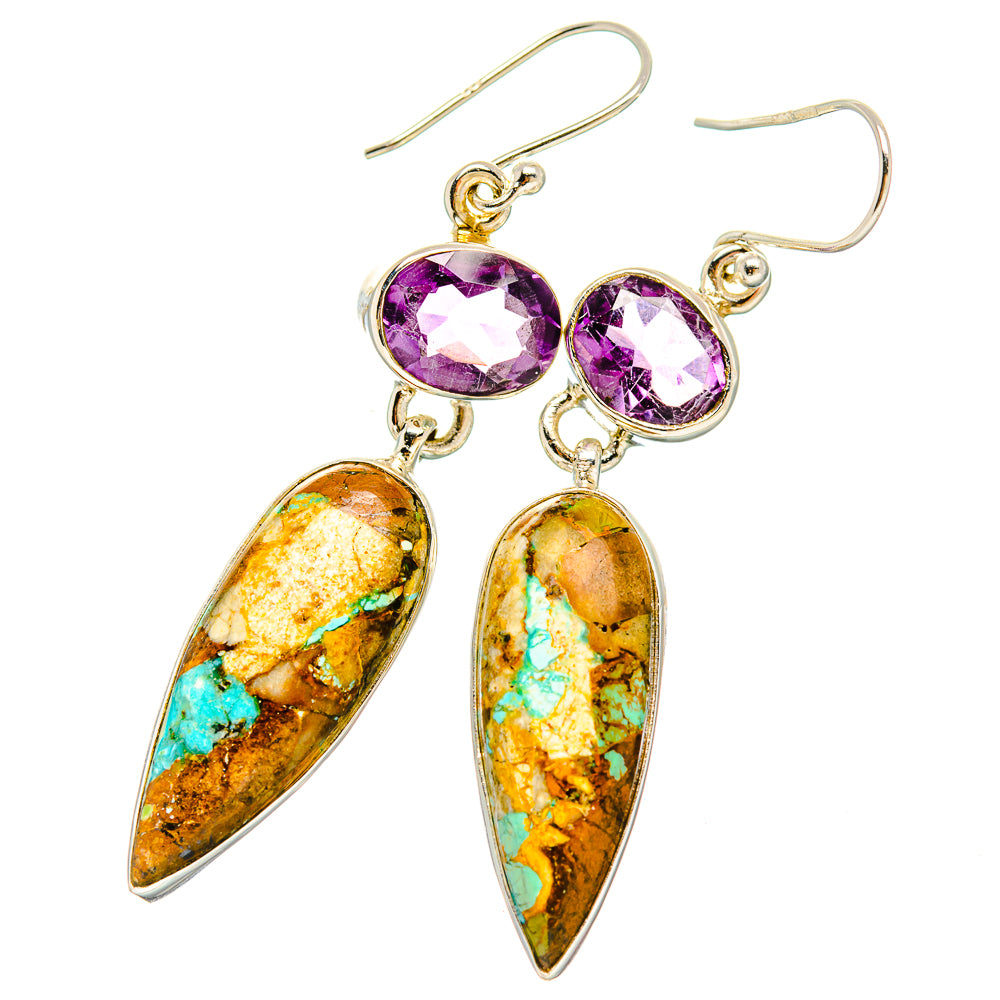 Kingman Mohave Turquoise Earrings handcrafted by Ana Silver Co - EARR430898 - Photo 2
