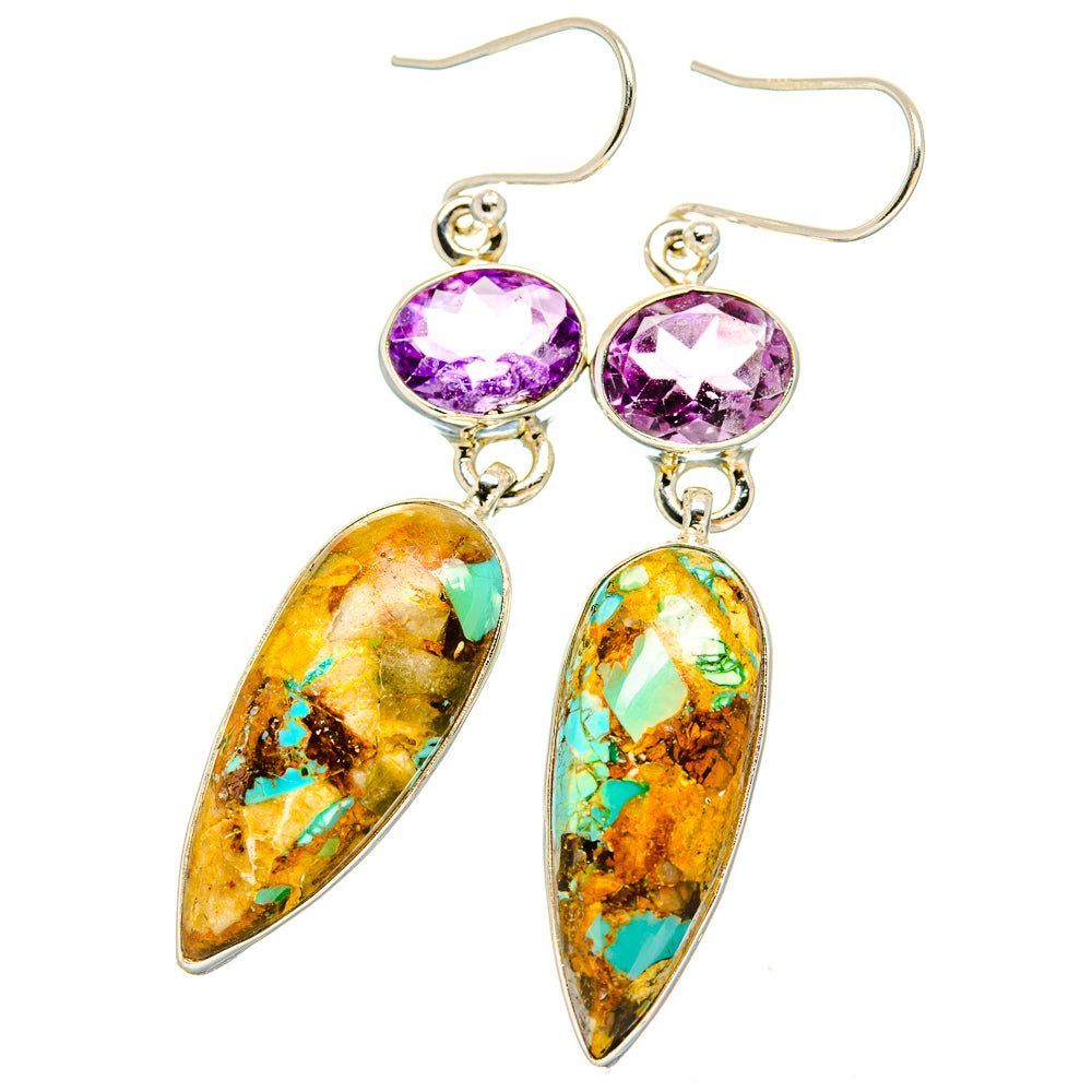Kingman Mohave Turquoise Earrings handcrafted by Ana Silver Co - EARR430900 - Photo 2