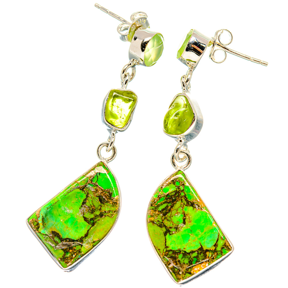 Green Copper Composite Turquoise Earrings handcrafted by Ana Silver Co - EARR430934 - Photo 2