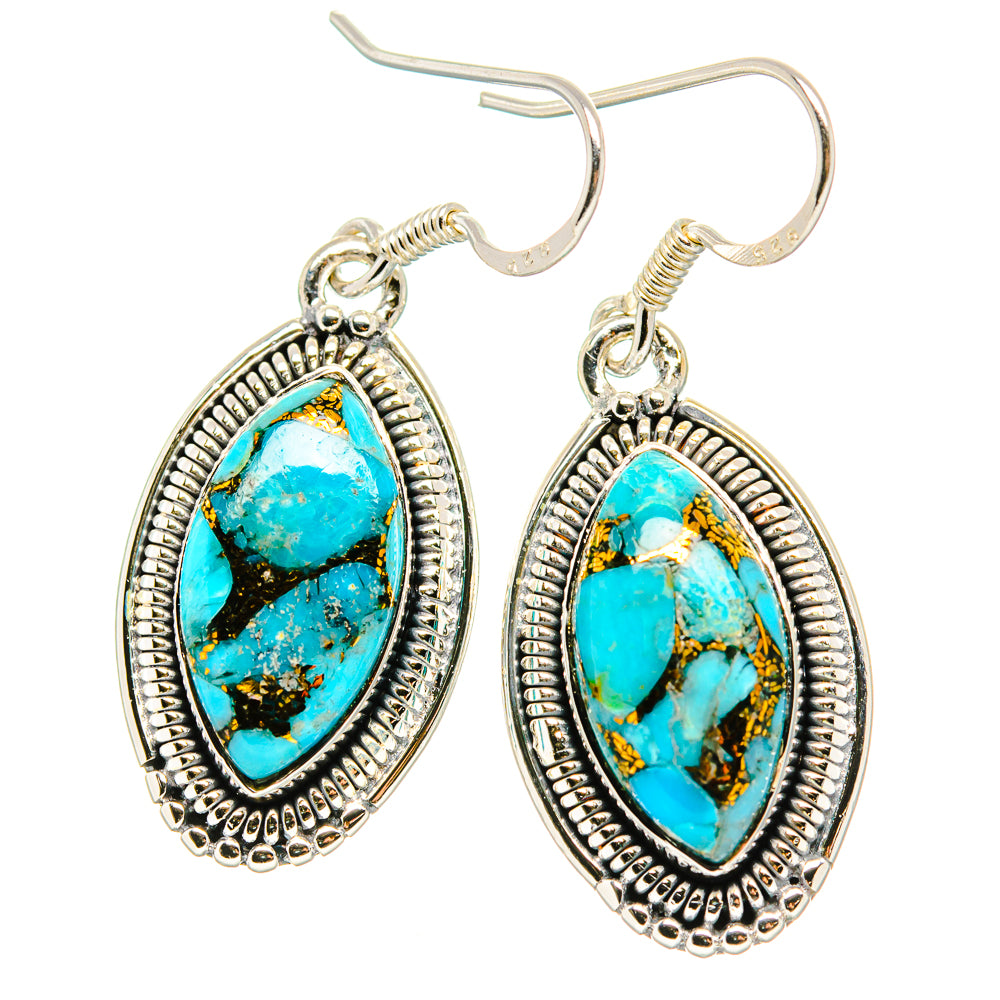 Kingman Mohave Turquoise Earrings handcrafted by Ana Silver Co - EARR430969 - Photo 2