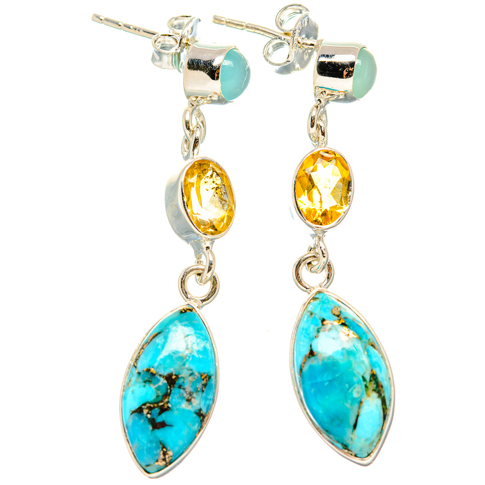 Kingman Mohave Turquoise Earrings handcrafted by Ana Silver Co - EARR430970 - Photo 2