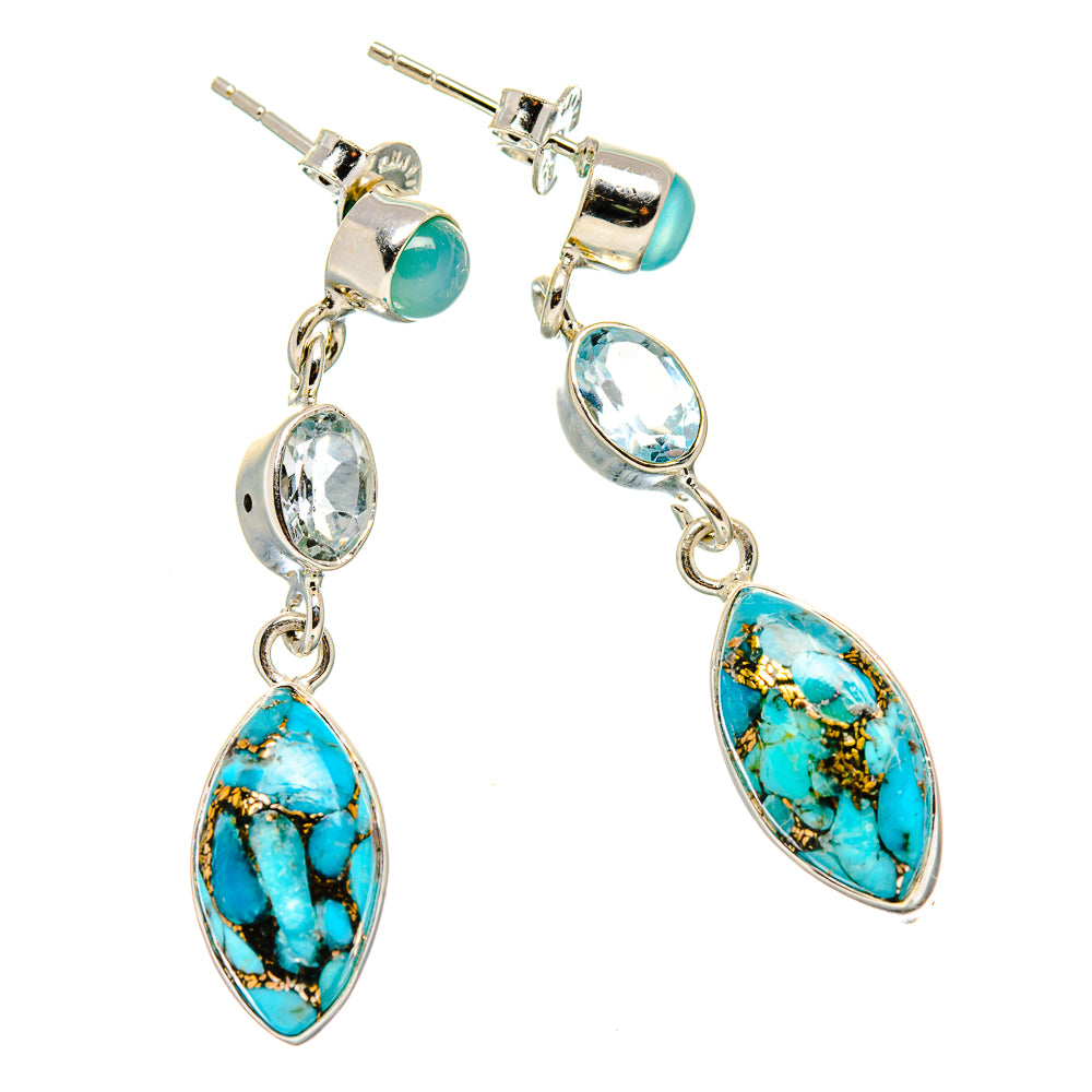 Blue Copper Composite Turquoise Earrings handcrafted by Ana Silver Co - EARR431023 - Photo 2