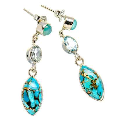 Blue Copper Composite Turquoise Earrings handcrafted by Ana Silver Co - EARR431023 - Photo 2