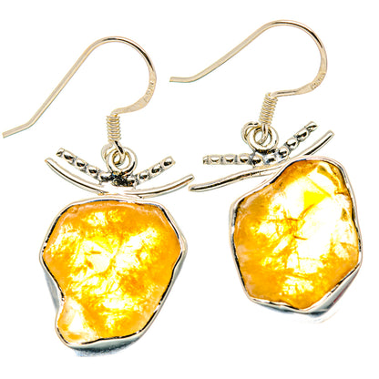 Rough citrine earrings, irregular octagon stones, sterling silver hooks