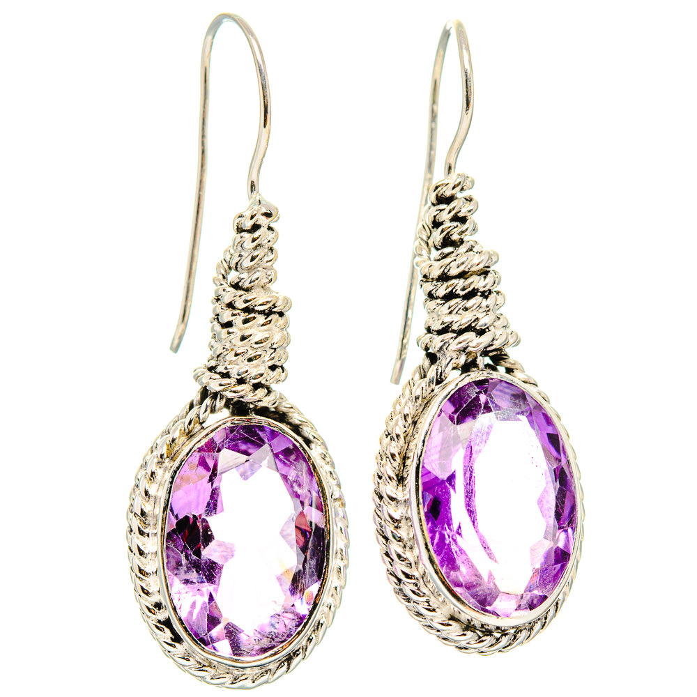 Amethyst teardrop dangle earrings with twisted 925 sterling silver and faceted purple gem