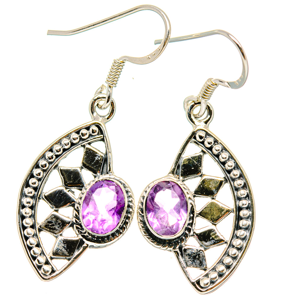 925 sterling silver amethyst hook earrings with oval purple stones and faceted metal frame