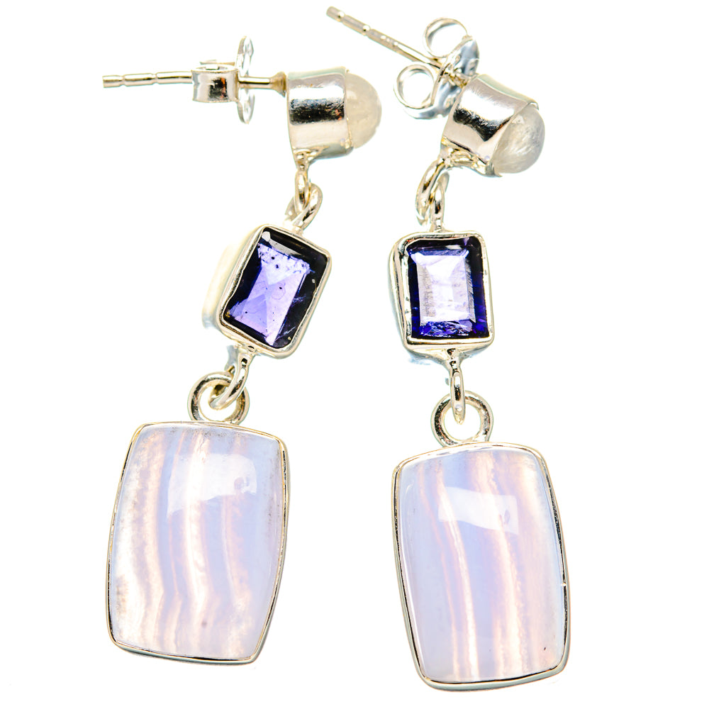 Blue Lace Agate Earrings handcrafted by Ana Silver Co - EARR431056 - Photo 2
