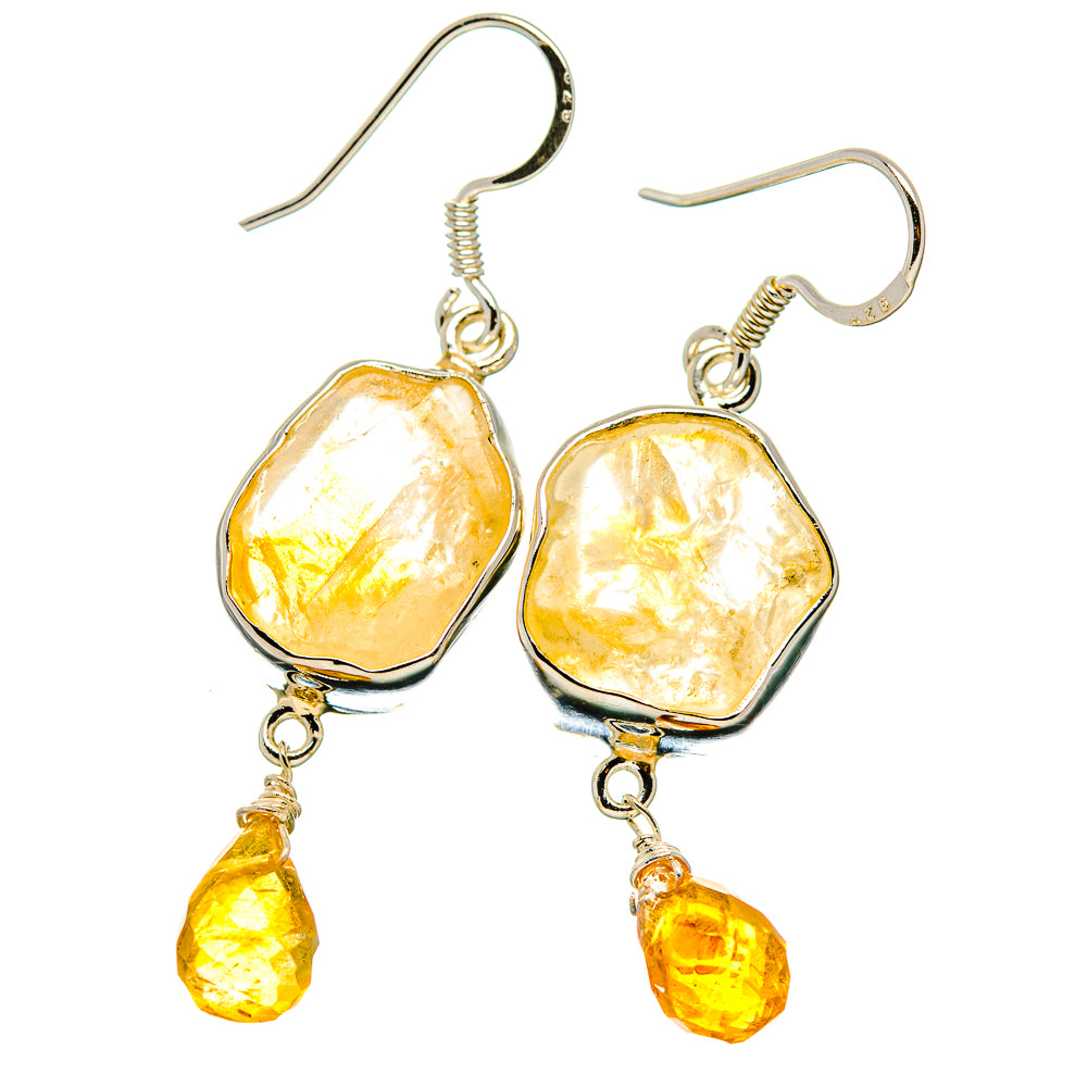 Sterling silver citrine earrings: irregular bezel stones with dangling teardrop drops