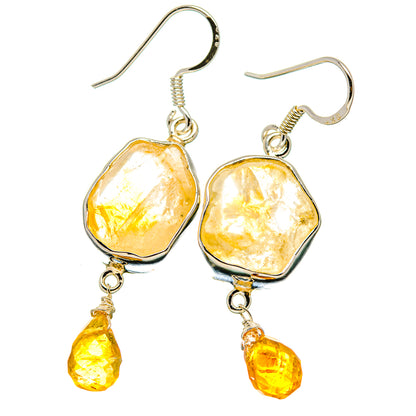 Sterling silver citrine earrings: irregular bezel stones with dangling teardrop drops