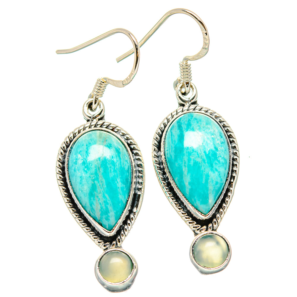 Aqua teardrop chalcedony earrings with sterling silver hooks and small round stones
