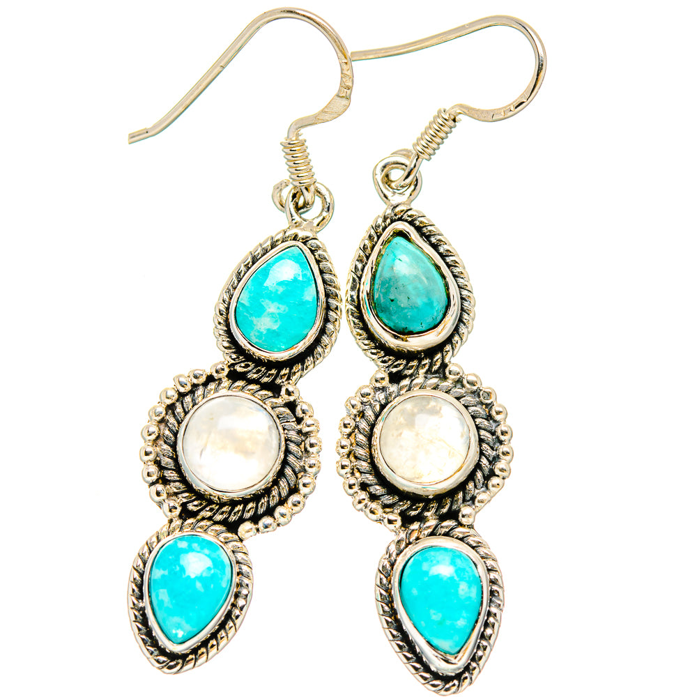 925 sterling silver drop earrings with turquoise teardrop and moonstone-style round stones