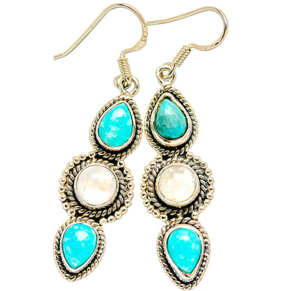 925 sterling silver drop earrings with turquoise teardrop and moonstone-style round stones