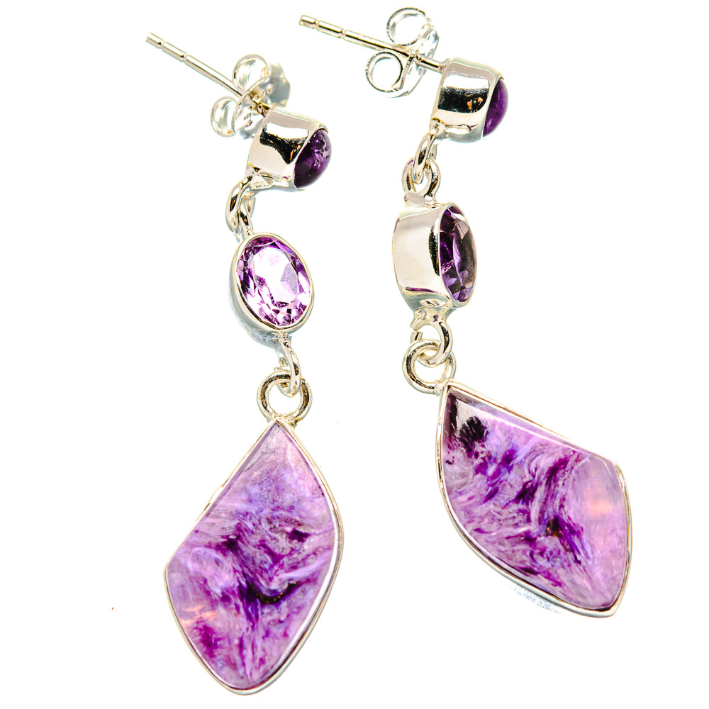 Charoite Earrings handcrafted by Ana Silver Co - EARR431250 - Photo 2