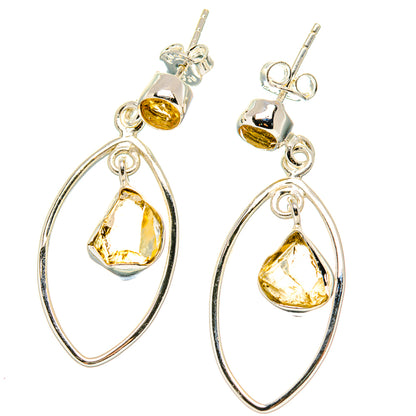 Silver leverback earrings with faceted citrine teardrop stones and hoop dangles