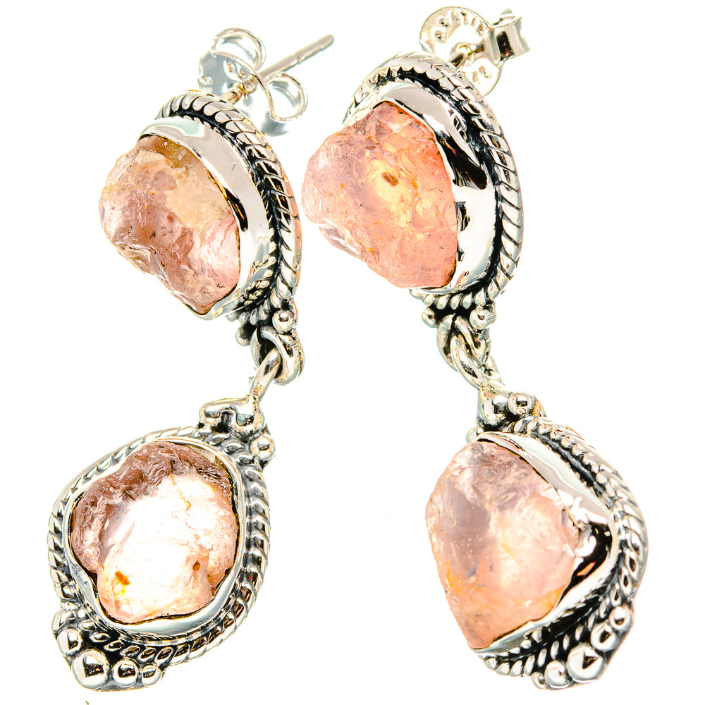 Rose Quartz Earrings handcrafted by Ana Silver Co - EARR431307 - Photo 2