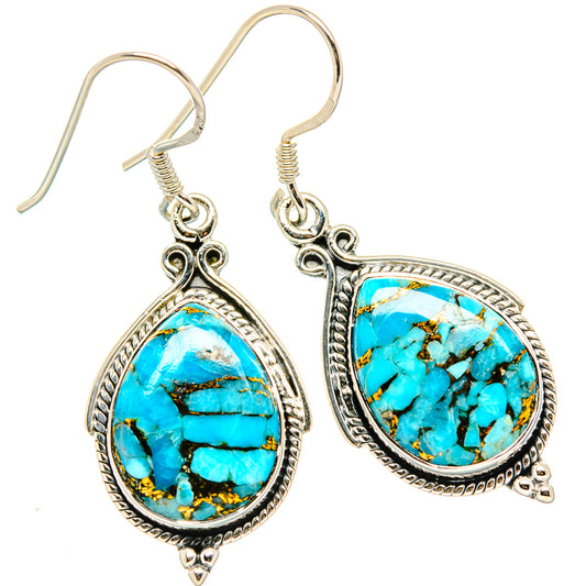 Blue Copper Composite Turquoise Earrings handcrafted by Ana Silver Co - EARR431309 - Photo 2