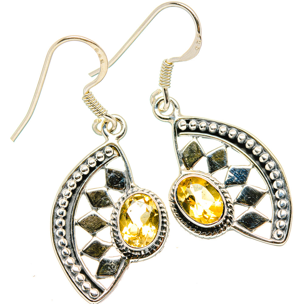 925 sterling silver fishhook drop earrings with oval faceted citrine and dark mosaic frame
