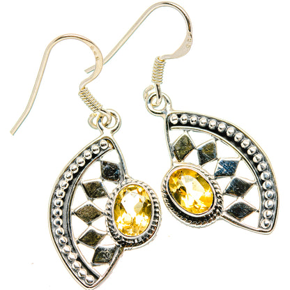 925 sterling silver fishhook drop earrings with oval faceted citrine and dark mosaic frame