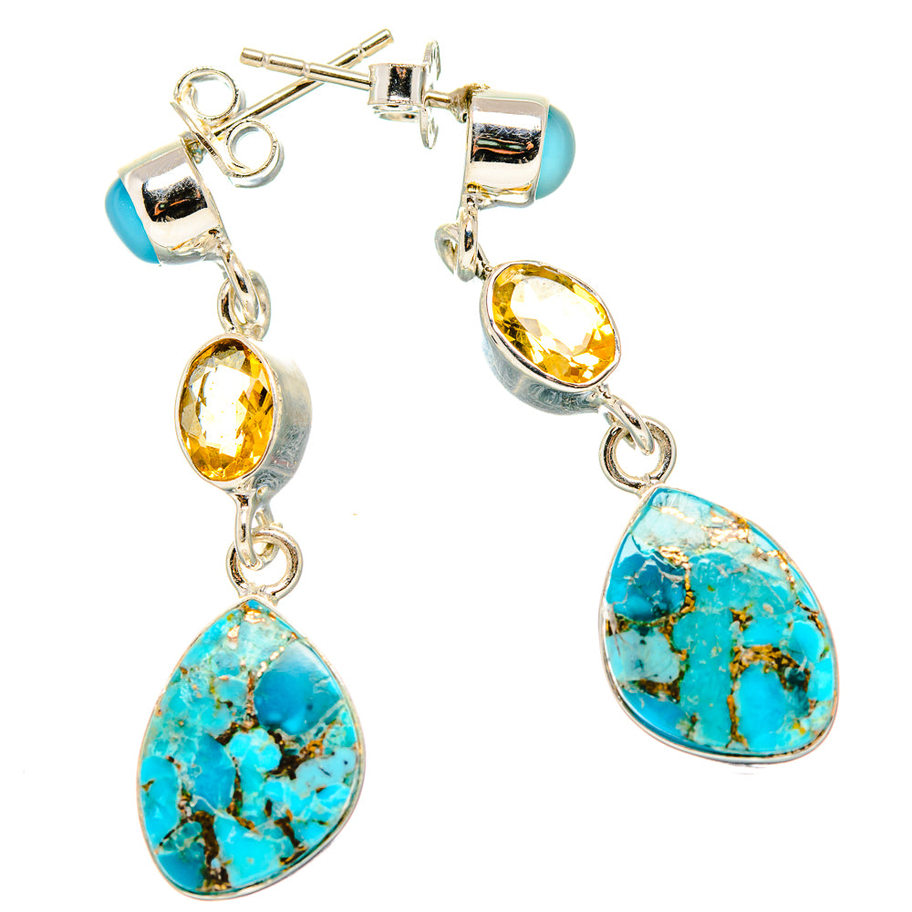 Blue Copper Composite Turquoise Earrings handcrafted by Ana Silver Co - EARR431366 - Photo 2