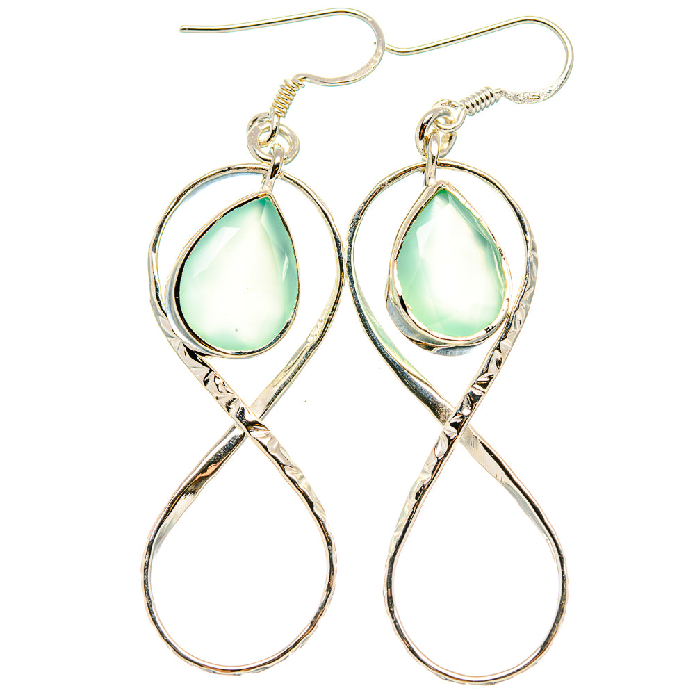 Sterling silver chandelier earrings with aqua teardrop stone and two interlocking loop drops