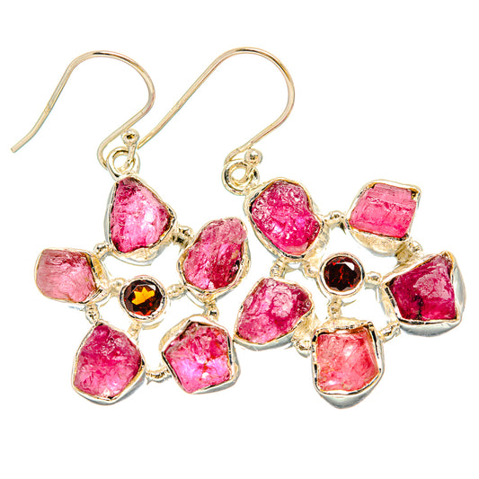 Pink Tourmaline, Garnet Earrings handcrafted by Ana Silver Co - EARR431430 - Photo 2