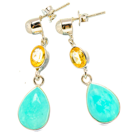 Amazonite, Citrine, Rainbow Moonstone Earrings handcrafted by Ana Silver Co - EARR431437 - Photo 2